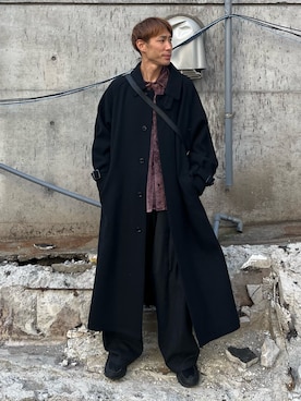 「アイテム（ステンカラーコート）」を使った、YOSHIさん（メンズ・171cm）の冬コーディネート