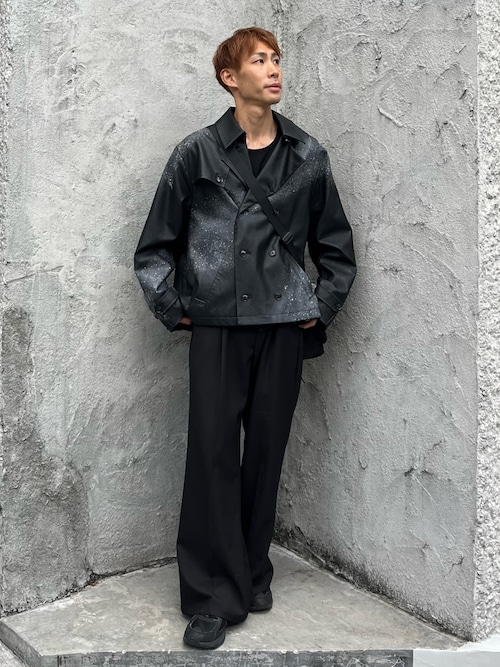Back pleats PU short trench coat/バックプリーツPUショートトレンチ