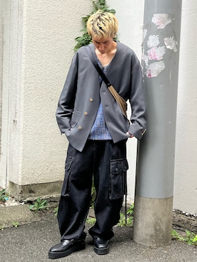 「CASPER JOHN（キャスパージョン）のアイテム（ノーカラージャケット）」を使った、YOSHIさん（メンズ・171cm）の秋コーディネート
