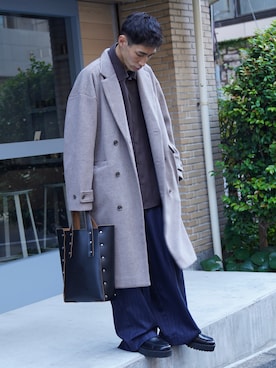 「CASPER JOHN（キャスパージョン）のアイテム（チェスターコート）」を使った、YOSHIさん（メンズ・171cm）の秋コーディネート