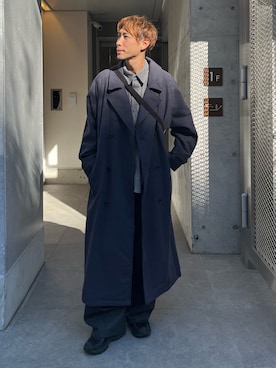 「アイテム（ステンカラーコート）」を使った、YOSHIさん（メンズ・171cm）の冬コーディネート