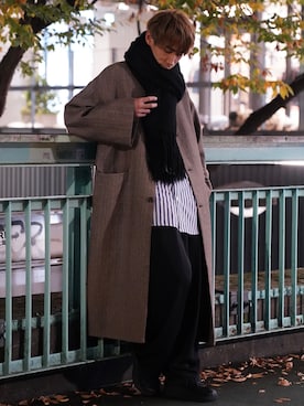 「CASPER JOHN」｜「アイテム（ステンカラーコート）」を使った、YOSHIさん（メンズ・171cm）の冬コーディネート