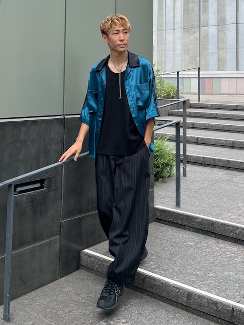Striped crepe satin bowling shirts/楊柳サテンボーリングシャツ