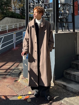 「アイテム（ステンカラーコート）」を使った、YOSHIさん（メンズ・171cm）の冬コーディネート