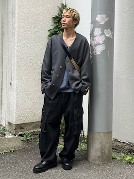 「CASPER JOHN（キャスパージョン）のアイテム（ノーカラージャケット）」を使った、YOSHIさん（メンズ・171cm）の秋コーディネート