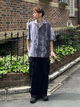 「CASPER JOHN（キャスパージョン）のColor graphic shirts/カラーグラフィックシャツ（シャツ/ブラウス、ブラック系）」を使った、YOSHIさん（メンズ・171cm）の春コーディネート