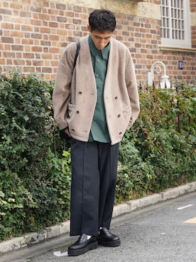 「CASPER JOHN（キャスパージョン）のアイテム（ノーカラージャケット）」を使った、YOSHIさん（メンズ・171cm）の秋コーディネート