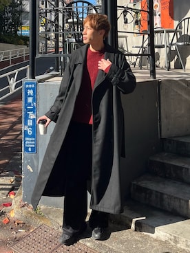 「アイテム（ステンカラーコート）」を使った、YOSHIさん（メンズ・171cm）の冬コーディネート