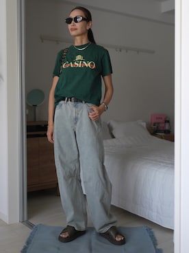 「アイテム（サンダル、グリーン系）」を使った、19さん（レディース・169cm）の夏コーディネート