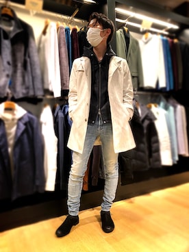 「アイテム（ステンカラーコート、ホワイト系）」を使った、Nakataさん（メンズ・170cm）の冬コーディネート