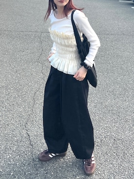 「アイテム（チューブトップ）」を使った、Creamさん（レディース・158cm）の秋コーディネート