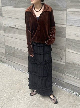 「ad thie(アドティエ)のコンパクト ベロアシャツ(シャツ/ブラウス)」を使った、Creamさん(レディース・158cm)の秋コーディネート