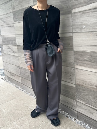 「ad thie(アドティエ)の袖切替 シアー ベロア トップス(Tシャツ/カットソー)」を使った、Creamさん(レディース・158cm)の秋コーディネート
