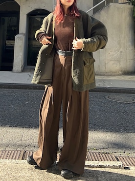 「アイテム（ノーカラージャケット）」を使った、Creamさん（レディース・158cm）の秋コーディネート