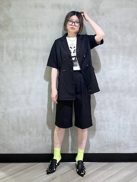 「PAGEBOY（ページボーイ）の【イージーケア/接触冷感/UVカット/セットアップ対応】シフトセットウエストタックジャケット（テーラードジャケット）」を使った、ミラさん（レディース・162cm）の夏コーディネート