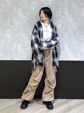 「PAGEBOY（ページボーイ）のオンブレチェックルーズシャツ（シャツ/ブラウス）」を使った、ミラさん（レディース・162cm）の夏コーディネート