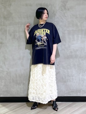 「PAGEBOY（ページボーイ）のチュールフリルナロースカート（スカート、ホワイト系）」を使った、ミラさん（レディース・162cm）の春コーディネート