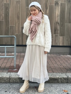 「マフラーコーデ」｜「アイテム（スカート）」を使った、archivesさん（レディース・160cm）の冬コーディネート
