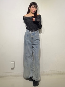 「archives（アルシーヴ）のチェックアソートくしゅくしゅシアーＴＯＰＳ（Tシャツ/カットソー、ブラック系）」を使った、archivesさん（レディース・160cm）の秋コーディネート