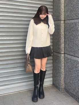 「archives（アルシーヴ）のファー付き２ＷＡＹポロニットカーディガン（カーディガン/ボレロ、ホワイト系）」を使った、archivesさん（レディース・160cm）の秋コーディネート