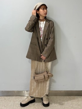 「ベロアスカート」｜「アイテム（ジャケット/アウター）」を使った、archivesさん（レディース・155cm）の秋コーディネート