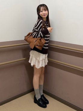 「archives（アルシーヴ）のハートポーチ付きベルトボストンバッグ（ボストンバッグ、ブラウン系）」を使った、archivesさん（レディース・160cm）の秋コーディネート