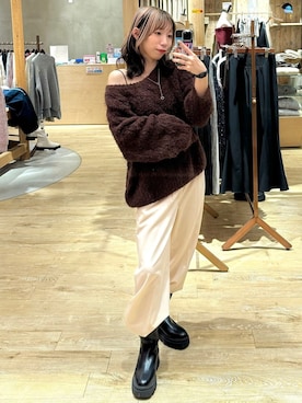 「ケーブルニット」｜「アイテム（スラックス）」を使った、archivesさん（レディース・152cm）の冬コーディネート