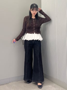 「archives（アルシーヴ）のシャーリングドロストカットＴＯＰＳ（Tシャツ/カットソー、ブラウン系）」を使った、archivesさん（レディース・160cm）の秋コーディネート