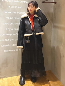 「archives（アルシーヴ）のアイテム（ムートンコート）」を使った、archivesさん（レディース・157cm）の冬コーディネート