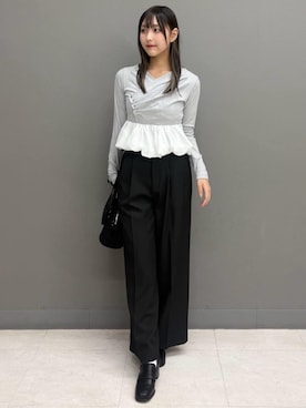 「archives（アルシーヴ）の【ＯＮかわ】タックドレープバルーンドッキングＴＯＰＳ（Tシャツ/カットソー、グレー系）」を使った、archivesさん（レディース・160cm）の秋コーディネート