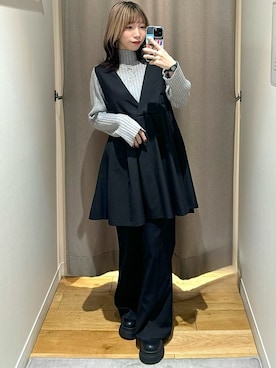 「リブニット」｜「アイテム（スラックス）」を使った、archivesさん（レディース・152cm）の冬コーディネート