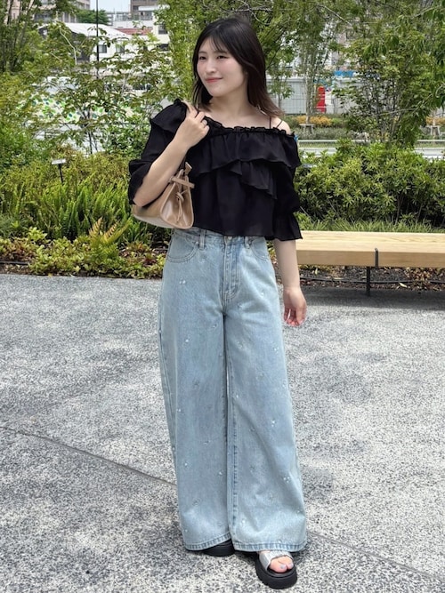 ワイドパンツ 花柄刺繍 デニム ハイウエスト アメリカン レトロ lsbtss24-296.jpg