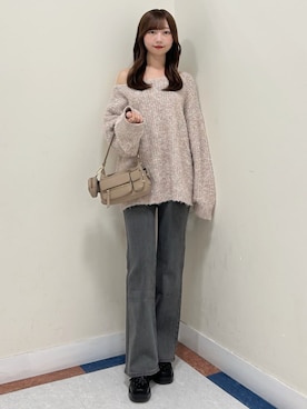 「archives（アルシーヴ）のラメブークレバックシャンミドルニット（ニット/セーター）」を使った、archivesさん（レディース・160cm）の冬コーディネート