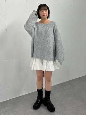 「archives（アルシーヴ）のラメブークレバックシャンミドルニット（ニット/セーター）」を使った、archivesさん（レディース・157cm）の冬コーディネート