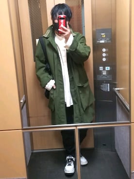 「no brand（ノーブランド）のアイテム（モッズコート）」を使った、ゆーやさん（メンズ・170cm）の冬コーディネート