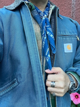 「アイテム（バンダナ/スカーフ）」を使った、Koji Shoさん（メンズ・164cm）の秋コーディネート