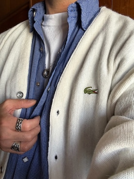 「LACOSTE（ラコステ）の'80s Made in USA🇺🇸（カーディガン/ボレロ、ホワイト系）」を使った、Koji Shoさん（メンズ・164cm）の春コーディネート