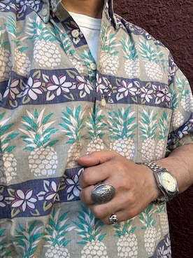 「reyn spooner（レインスプーナー）のフィル・エドワーズ（Made in Hawaii）（シャツ/ブラウス、グリーン系）」を使った、Koji Shoさん（メンズ・164cm）の春コーディネート