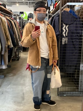 「CA4LA（カシラ）のアイテム（帽子）」を使った、Koji Shoさん（メンズ・164cm）の冬コーディネート