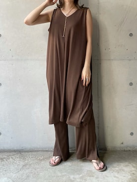 「DouDou（ドゥドゥ）のアイテム（セットアップ）」を使った、hanaeさん（レディース・153cm）の夏コーディネート