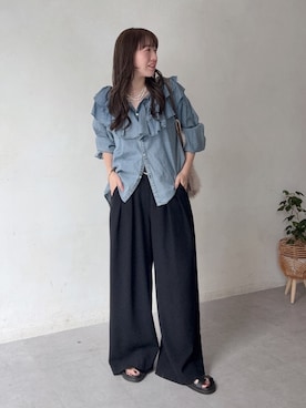「DouDou（ドゥドゥ）のミックスパールネックレス（ネックレス、ホワイト系）」を使った、hanaeさん（レディース・154cm）の夏コーディネート