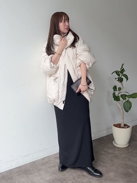 「DouDou（ドゥドゥ）の裾ドロストダウン（その他アウター、ホワイト系）」を使った、hanaeさん（レディース・154cm）の夏コーディネート