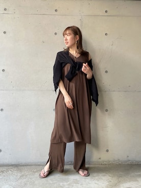 「DouDou（ドゥドゥ）のアイテム（セットアップ）」を使った、hanaeさん（レディース・153cm）の夏コーディネート