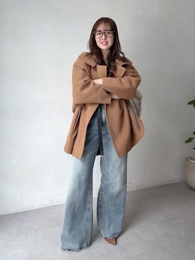 「DouDou（ドゥドゥ）のダブルフェイスドルマンコート（その他アウター、イエロー系）」を使った、hanaeさん（レディース・154cm）の夏コーディネート
