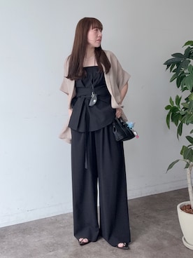 「DouDou（ドゥドゥ）のシアーアシメタックビスチェ（その他トップス、ブラック系）」を使った、hanaeさん（レディース・154cm）の春コーディネート