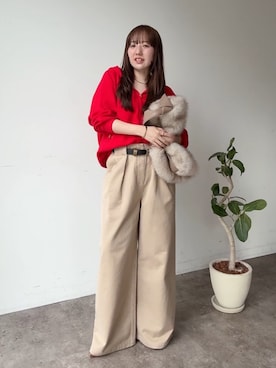 「DouDou（ドゥドゥ）のワンハンドルエコファーバッグ（ショルダーバッグ、ホワイト系）」を使った、hanaeさん（レディース・154cm）の夏コーディネート