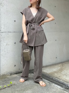 「DouDou（ドゥドゥ）のアイテム（セットアップ）」を使った、hanaeさん（レディース・153cm）の夏コーディネート