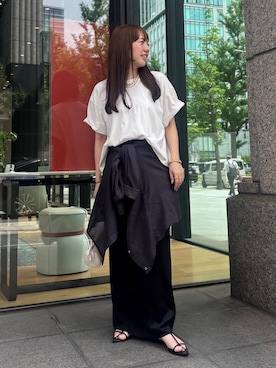 「DouDou（ドゥドゥ）の変形1つパールネックレス（ネックレス、ゴールド系）」を使った、hanaeさん（レディース・154cm）の春コーディネート