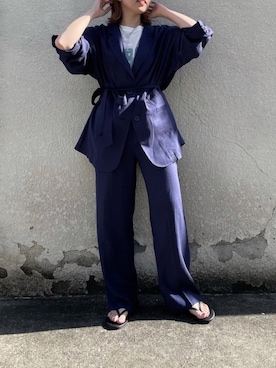 「ネイビーコーデ」｜「アイテム（セットアップ）」を使った、hanaeさん（レディース・153cm）の春コーディネート
