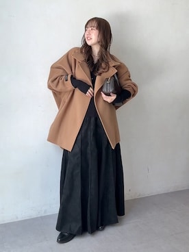 「DouDou（ドゥドゥ）のダブルフェイスドルマンコート（その他アウター、イエロー系）」を使った、hanaeさん（レディース・154cm）の夏コーディネート